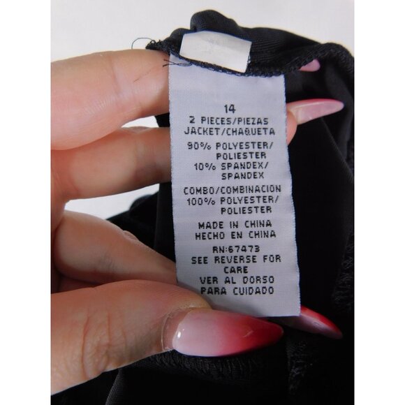 Danny & Nicole Jacket Womens 14 Black Velvet Sheer Sleeve Satin Shawl Collar - Picture 11 of 12